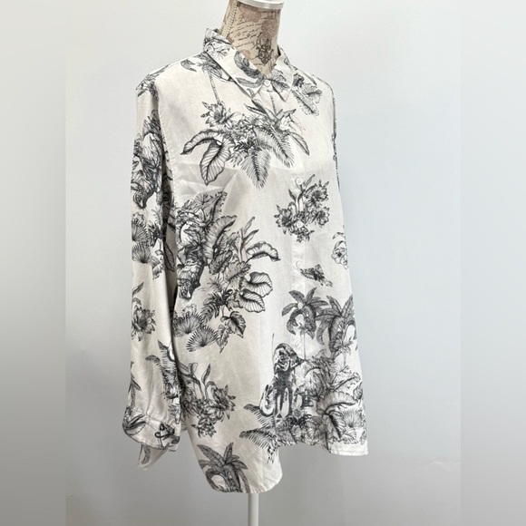 TOMMY BAHAMA Black and White Toile 100% Linen Button Down Shirt size XL - Picture 9 of 14